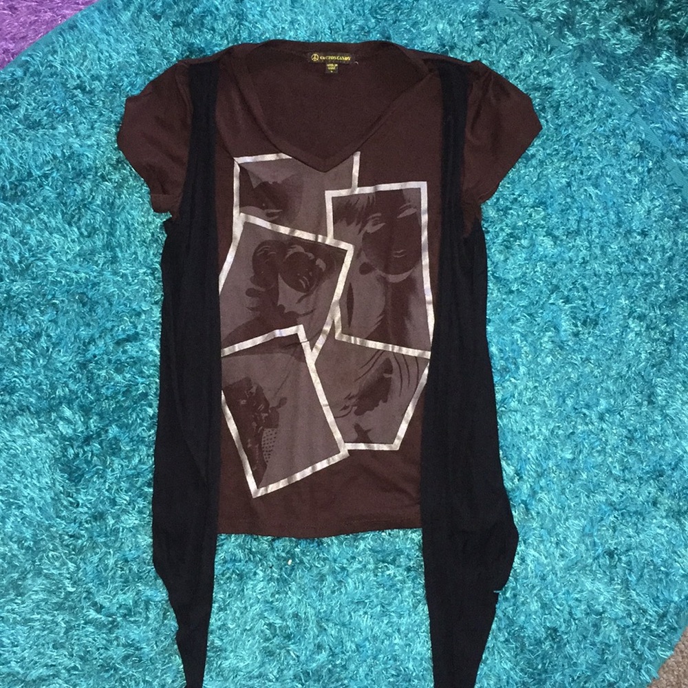 Cotton Candy brown & silver v-neck top - Picture 1 of 8